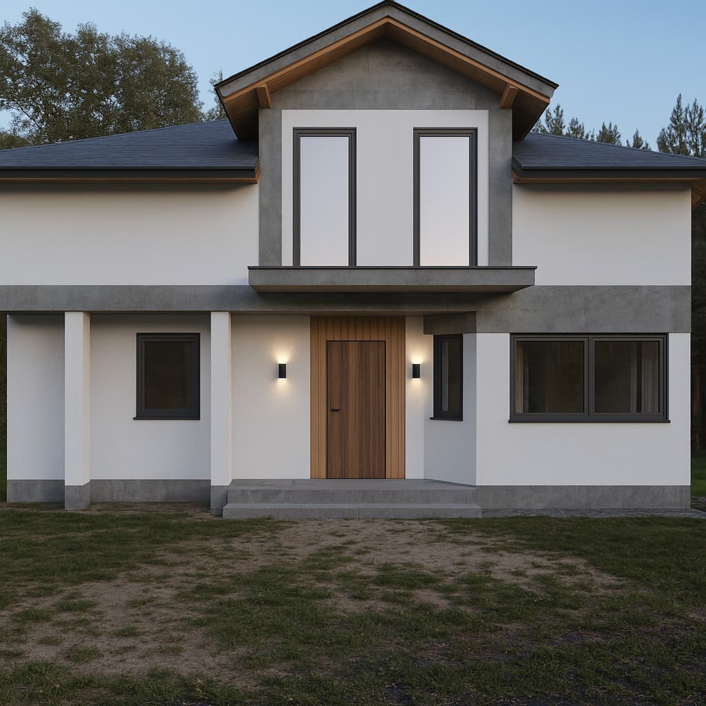 Contemporary front facade with modern design elements after AI transformation